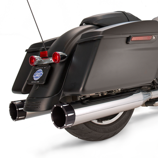 S&S Mk45 Slip-On Mufflers Chrome With Highlight Machined Black Tracer End Caps - 4.5" For 1995-'16 Touring Models