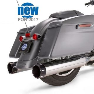 S&S Mk45 Slip-On Mufflers Chrome With Highlight Machined Black Tracer End Caps - 4.5" For 2017-'20 M8 Touring Models