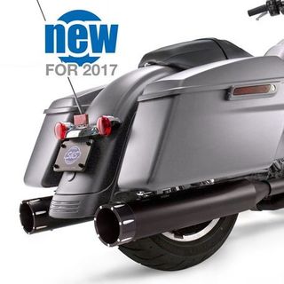 S&S Mk45 Slip-On Mufflers Ceramic Black With Highlight Machined Black Tracer End Caps - 4.5" For 2017-'20 M8 Touring Models