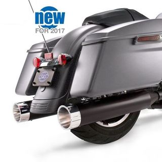 S&S Mk45 Slip-On Mufflers Ceramic Black With Chrome Tracer End Caps - 4.5" For 2017-'20 M8 Touring Models