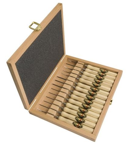 WOOD CARVING 14-PCE SET - MICRO Range - Wooden Storage Box