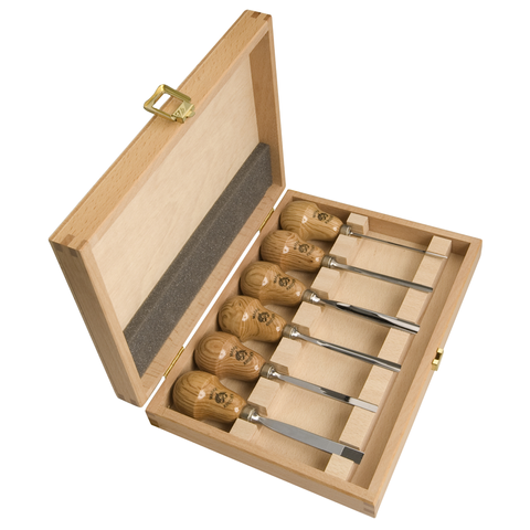 WOOD CARVING 6-PCE SET (Pear Handle) - Wooden Storage Box