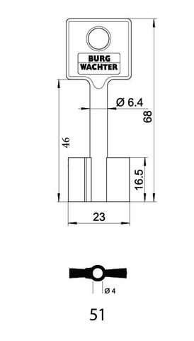 KEY BLANK to suit  'HOMESAFE' & 'GUN SAFES'