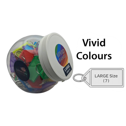 'Barrel' KEY TAGS (Size:7 *LRG*) VIVID Colours - 70 Tags (7 Vivid Colours; 10 of Each)