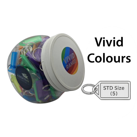 'Barrel' KEY TAGS (Size:5 *STD*) VIVID Colours - 140 Tags (7 Vivid Colours; 20 of Each)