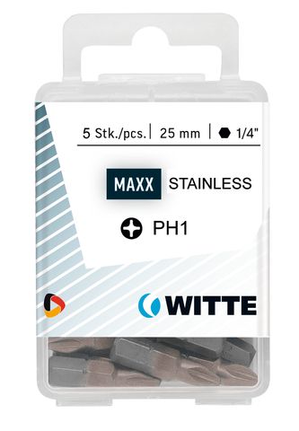 'MAXX-Stainless' PHILLIPS BIT (PH1 x 25mm) - Pkt of 5