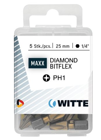 'MAXX-Diamond' PHILLIPS BIT (PH1 x 25mm) *Bitflex* - Box of 5