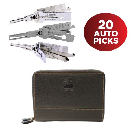 'Lishi' STARTER KIT - Includes 20 x Popular Lishi Picks in Leather 24-Place Tool Case