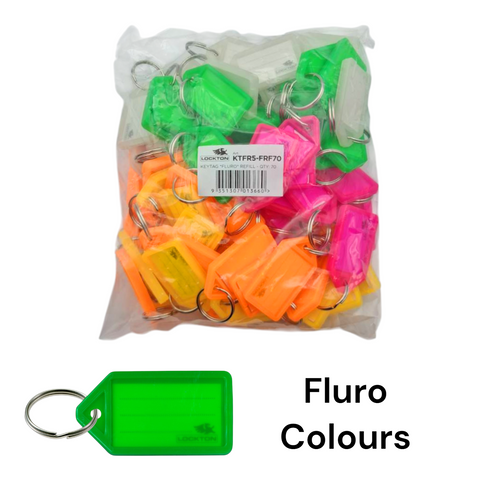'Refill' KEY TAGS - FLURO Colours - 70 Tags  (5 Fluro Colours; 14 of each)
