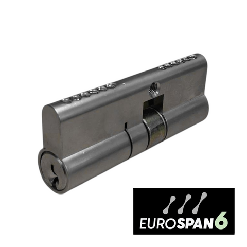 'EUROSPAN-6' CYLINDER *OFFSET* (35mm/45mm) DBL EURO FIXED 6-Pin *Satin Chrome* (KD)