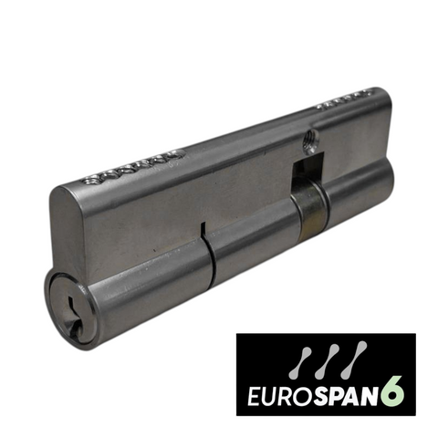 'EUROSPAN-6' CYLINDER *OFFSET* (35mm/65mm) DBL EURO FIXED 6-Pin *Satin Chrome* (KD)