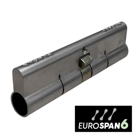 'EUROSPAN-6' CYLINDER *EXTENDED* (110mm) DBL EURO FIXED 6-Pin *Satin Chrome* (ALB)
