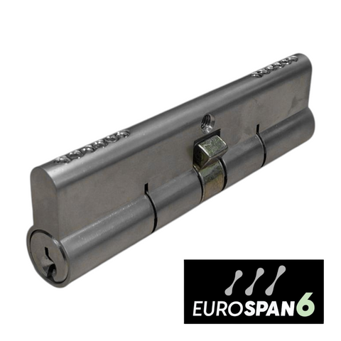 'EUROSPAN-6' CYLINDER *EXTENDED* (110mm) DBL EURO FIXED 6-Pin *Satin Chrome* (KA)