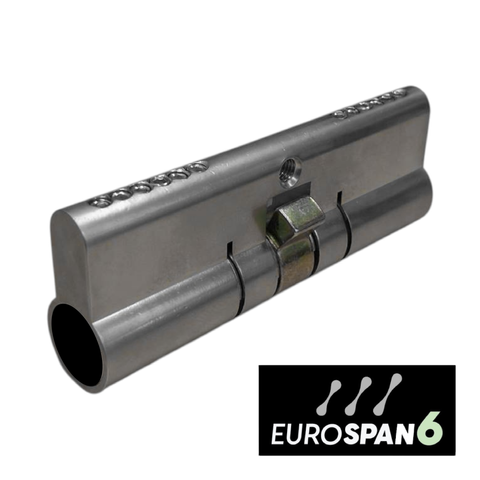 'EUROSPAN-6' CYLINDER *EXTENDED* (90mm) DBL EURO FIXED 6-Pin *Satin Chrome* (ALB)