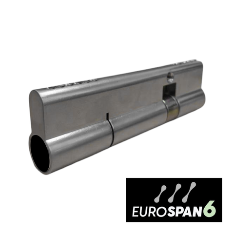 'EUROSPAN-6' CYLINDER *OFFSET* (35mm/75mm) DBL EURO FIXED 6-Pin *Satin Chrome* (ALB)