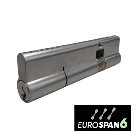 'EUROSPAN-6' CYLINDER *OFFSET* (35mm/75mm) DBL EURO FIXED 6-Pin *Satin Chrome* (KA)