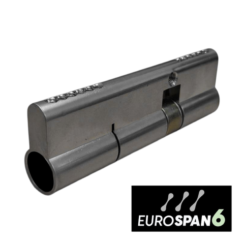 'EUROSPAN-6' CYLINDER *OFFSET* (35mm/65mm) DBL EURO FIXED 6-Pin *Satin Chrome* (ALB)