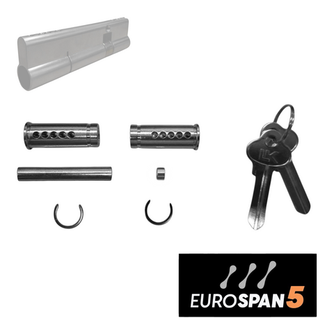 'EUROSPAN-5' CONVERT KIT (5-PIN) *OFFSET* (35mm/75mm) -  Inc. 2 x Barrels + Rods + Circlips + Keys *Satin Chrome*