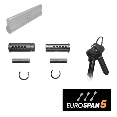 'EUROSPAN-5' CONVERT KIT (5-PIN) *EXTENDED* (110mm) -  Inc. 2 x Barrels + Rods + Circlips + Keys *Satin Chrome*