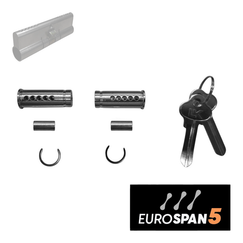 'EUROSPAN-5' CONVERT KIT (5-PIN) *EXTENDED* (90mm) -  Inc. 2 x Barrels + Rods + Circlips + Keys *Satin Chrome*