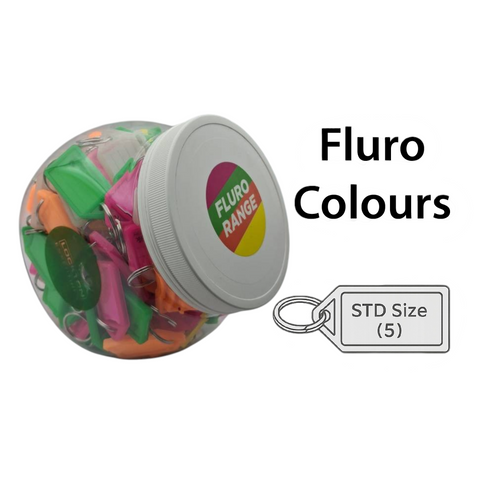 'Barrel' KEY TAGS (Size:5 *STD*) FLURO Colours - 140 Tags (5 Fluro Colours; 28 of Each)