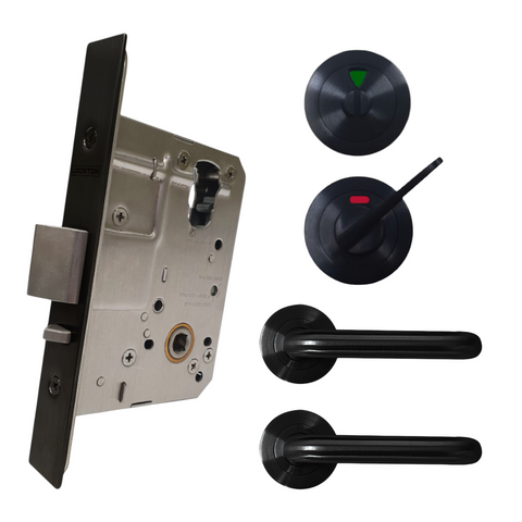 '60mm' Round Rose Mortice Lock KIT7 (INDICATING DA TOILET) - Inc. Lock & Furniture *Matte Black*
