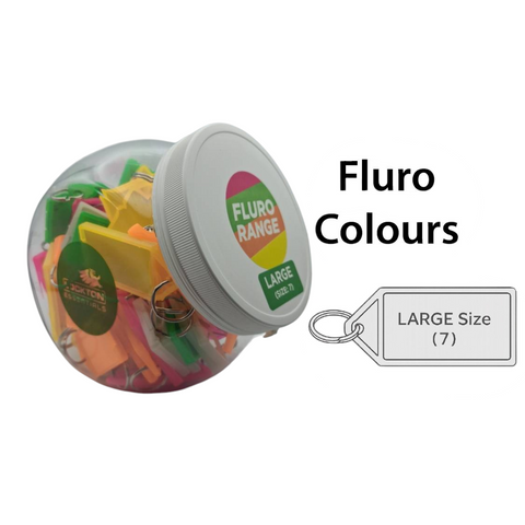 'Barrel' KEY TAGS (Size:7 *LRG*) FLURO Colours - 70 Tags (5 Fluro Colours; 14 of Each)