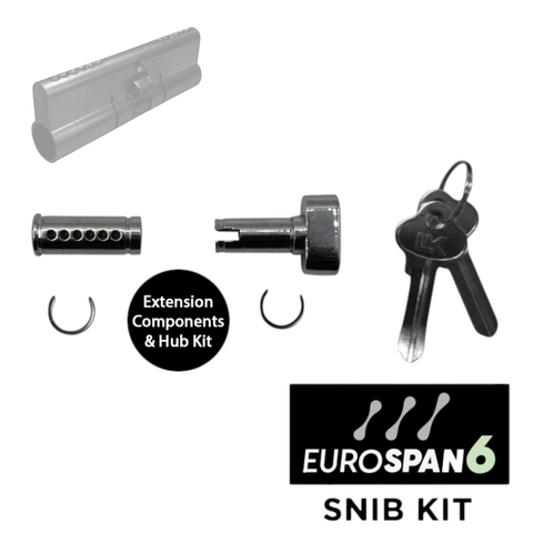'EUROSPAN-6&trade;' SNIB KIT (6-PIN) *EXTENDED* (90mm) -  Inc. 1 x 6-Pin Barrel + Snib + Extensions + Keys *Satin Chrome*