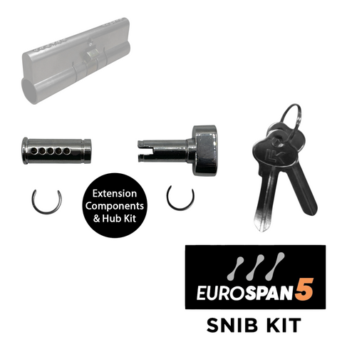 EUROSPAN-5&trade; SNIB KIT (5-PIN) *EXTENDED* (90mm) -  Inc. 1 x 5-Pin Barrel + Snib + Extensions + Keys *Satin Chrome*