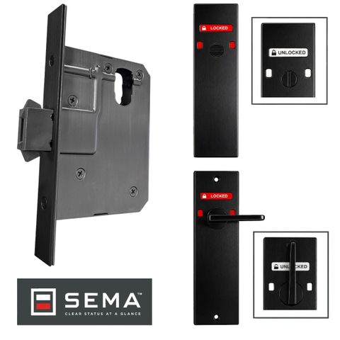 '60mm' SLIDING Mortice Lock KIT7 (SEMA&trade; INDICATING Em.Turn / DA Snib) - Inc. Lock & Furniture *BLACK*