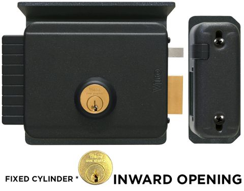 'V97' Electric GATE LOCK (Right Handing) - Inward Opening - NO Exit Button - Deadlatch - Adj. 50-80mm B/set *Black*