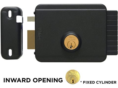 'V97' Electric GATE LOCK (Left Handing) - Inward Opening - NO Exit Button - Deadlatch - Adj. 50-80mm B/set  *Black*