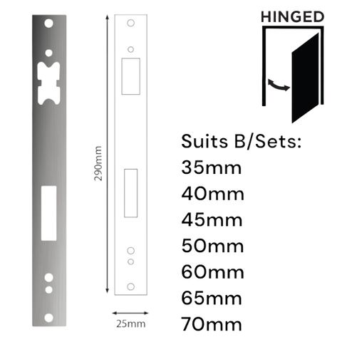 'E-Series' Optional FACE PLATE (290 x 25mm) - Suits *LONG* Backset (35mm - 70mm)