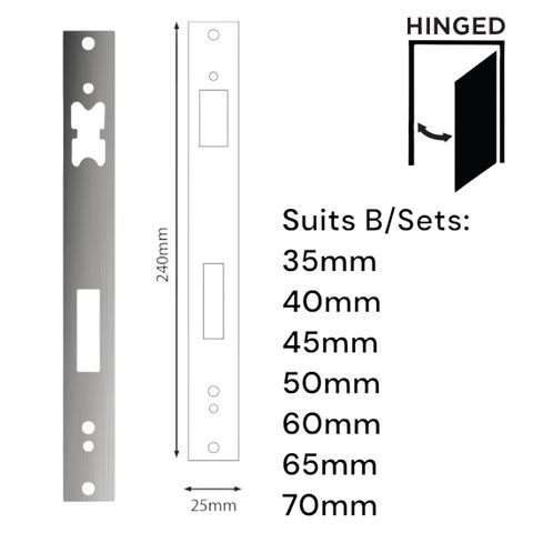 'E-Series' Optional FACE PLATE (240 x 25mm) - Suits *LONG* Backset (35mm - 70mm)