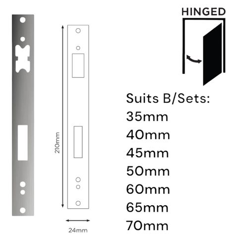 'E-Series' Optional FACE PLATE (210 x 24mm) - Suits *LONG* Backset (35mm - 70mm)