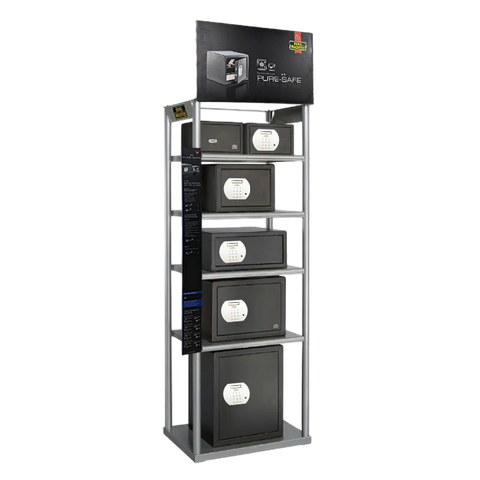 'Safe Centre' for PURE-SAFE RANGE - *Empty* DISPLAY STAND (2024 Header/Side Card Design)