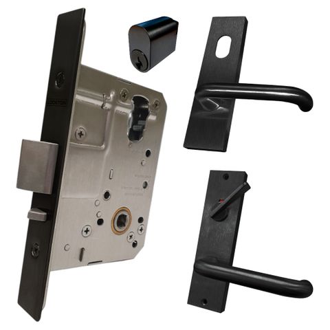 '60mm' Mortice Lock KIT6 (INDICATING DA & CYL.) - Inc. Lock, Furniture & Cylinder *Matte Black*