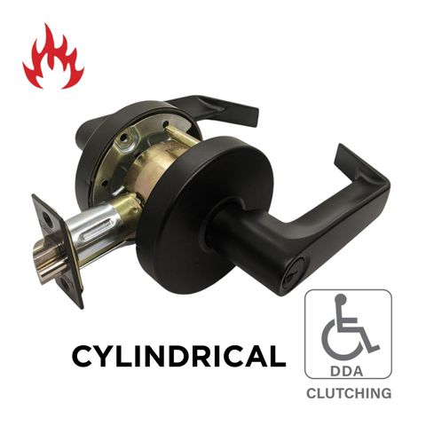 '6000 Series' Cylindrical LEVERSET 'DDA' - ENTRANCE *Clutching* (85mm Rose / 70mm BSet) *Matte Black*