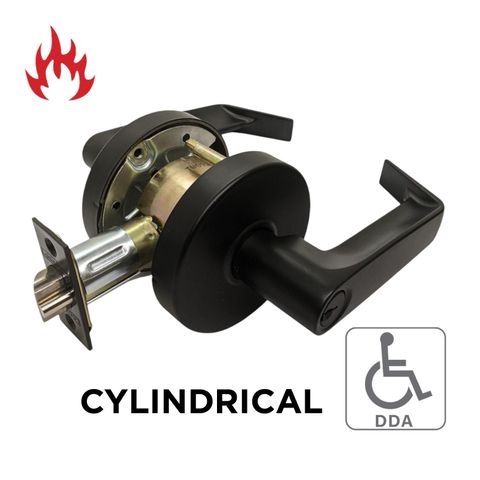 '6000 Series' Cylindrical LEVERSET 'DDA' - DOUBLE CYLINDER SET (85mm Rose / 70mm BSet) *Matte Black*