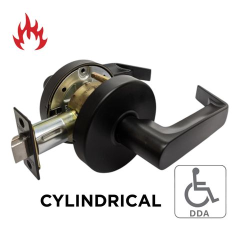 '6000 Series' Cylindrical LEVERSET 'DDA' - PASSAGE (85mm Rose / 70mm BSet) *Matte Black*