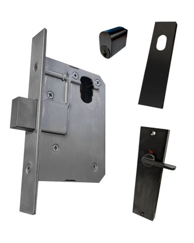 60mm DEADBOLT Mortice Lock KIT6 (INDICATING DA & CYL.) - Inc. Lock, Furniture & Cylinder *Matte Black*