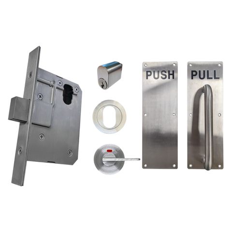 60mm DEADBOLT Round Rose Mortice Lock KIT6 (INDICATING DA & CYL.) - Inc. Lock, Push/Pull Plates, Furniture & Cylinder