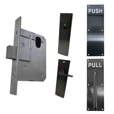 60mm DEADBOLT Mortice Lock KIT7 (INDICATING DA TOILET) - Inc. Lock, Push/Pull Plates & Furniture *Matte Black*