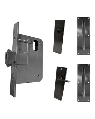 60mm SLIDING Mortice Lock KIT7 (INDICATING DA TOILET) - Inc. Lock, Pull Plates & Furniture *Matte Black*