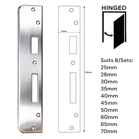 'E-Series' Optional EXTENDED STRIKE PLATE (For Retrofit 45mm Width)  - Suits Art. ELEV36 Hinged