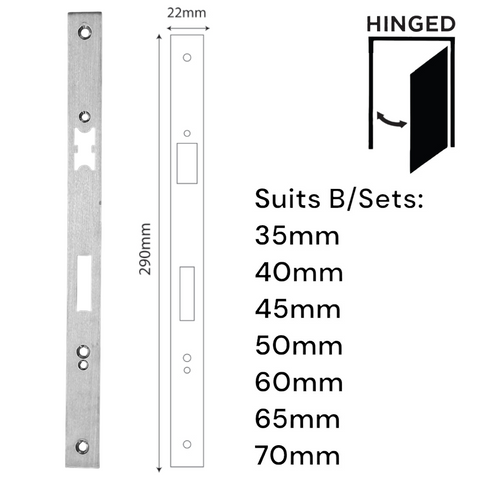 'E-Series' Optional FACE PLATE (290 x 22mm) - Suits *LONG* Backset (35mm - 70mm)
