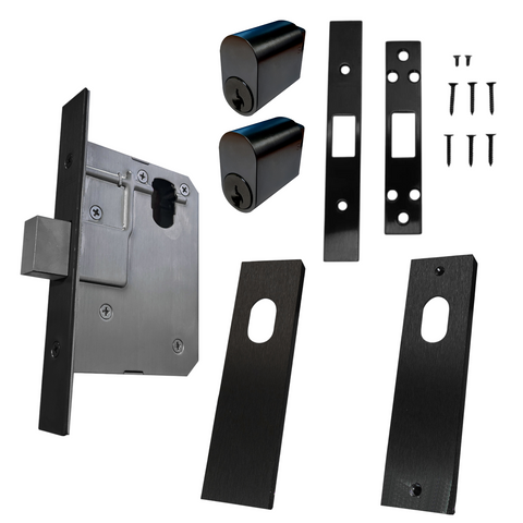 60mm DEADBOLT Mortice Lock KIT4 (DOUBLE CYL.) - Inc. Lock, Furniture & Cylinders *Matte Black*
