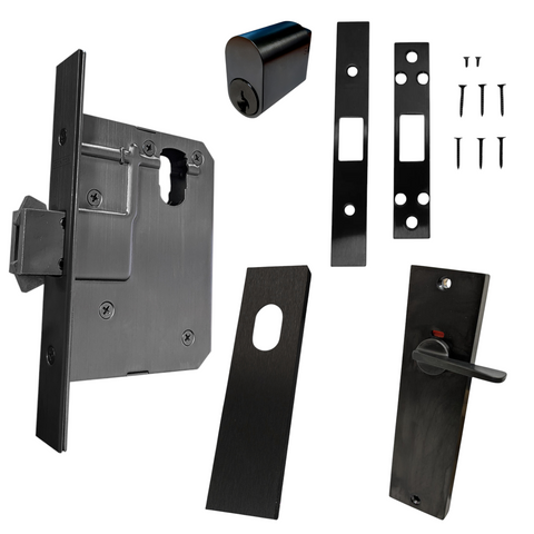 60mm SLIDING Mortice Lock KIT6 (INDICATING DA & CYL.) - Inc. Lock, Furniture & Cylinder *Matte Black*