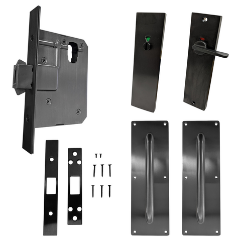 60mm SLIDING Mortice Lock KIT7 (INDICATING DA TOILET) - Inc. Lock, Pull Plates & Furniture *Matte Black*