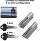 LOCK CYLINDER - (9555-5) HALF EURO FIXED- 6-Pin *Satin Chrome* (KA)